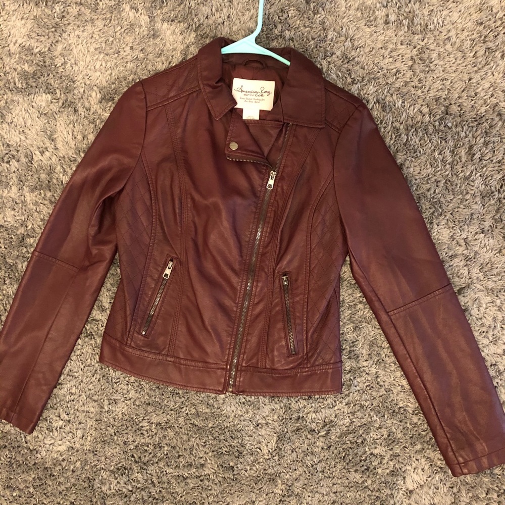 Burgundy leather zip jacket